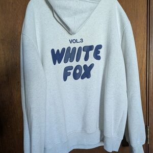 White Fox Boutique Gray Hoodie with Blue Text